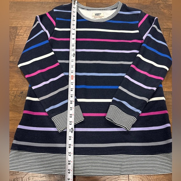 Lands' End serious sweats Navy and White pink blue Striped Sweater - Picture 2 of 5